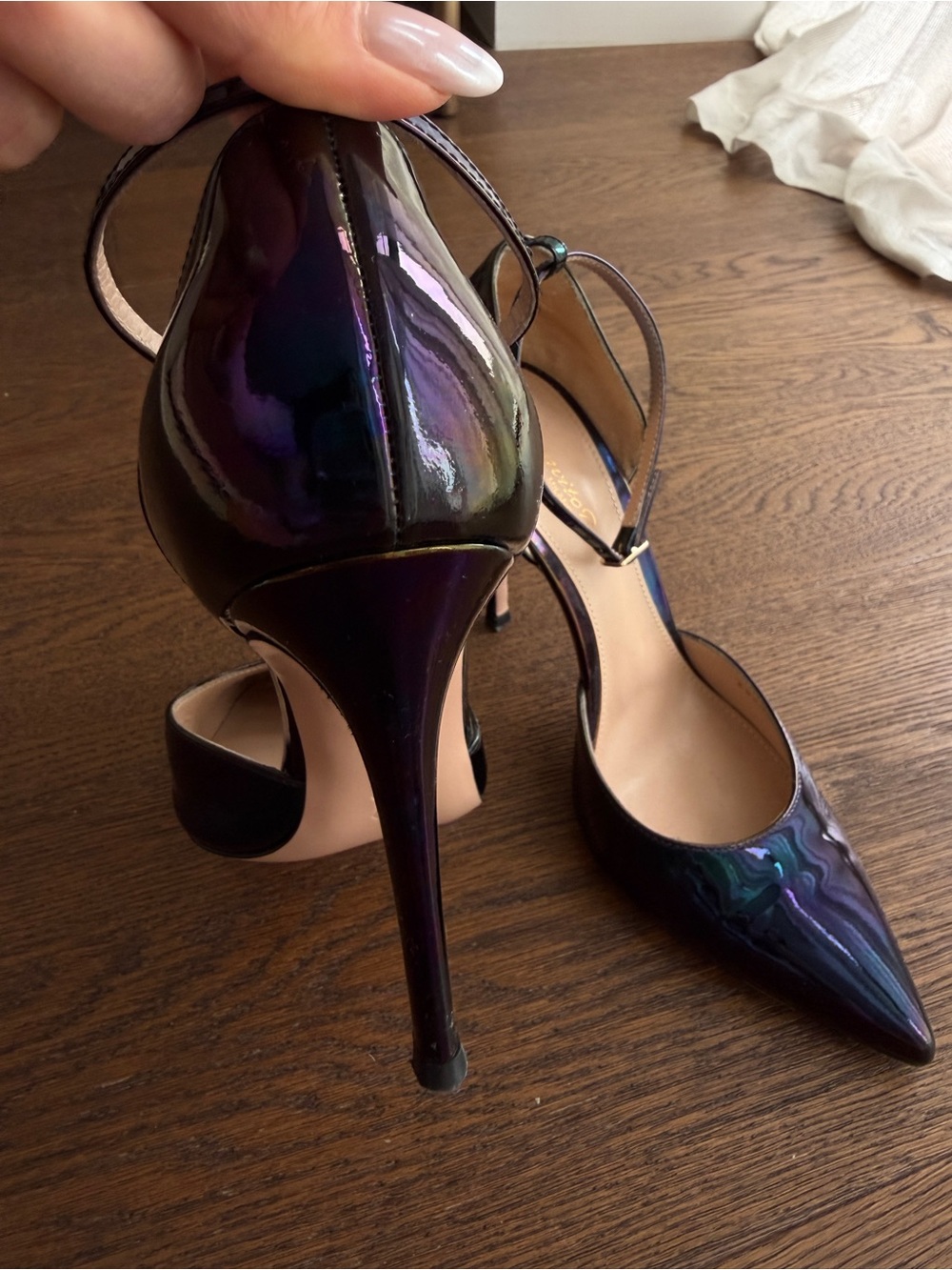 Gianvito Rossi Iridescent Black Pointed Ankle-Strap Stilettos Size 37 in Box - Picture 6 of 9